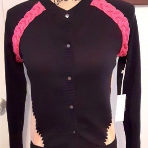 SI.IAE Wool knit blend tricolored 3/4 sleeve cardigan size medium